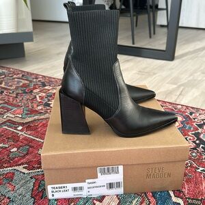 STEVE MADDEN ‘teaser’ black leather ankle boot